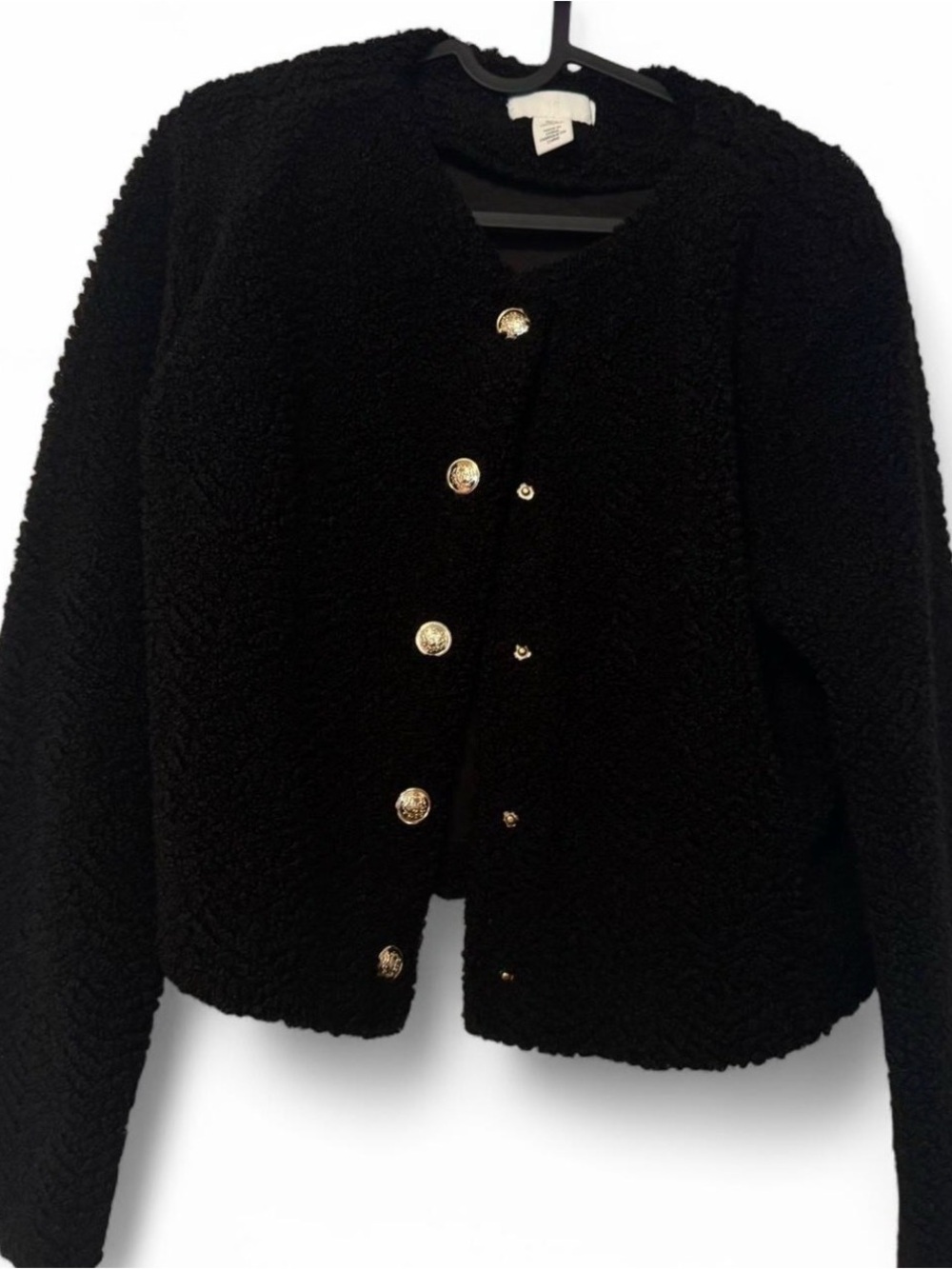Classic Black Teddy Jacket with Gold Buttons - Women